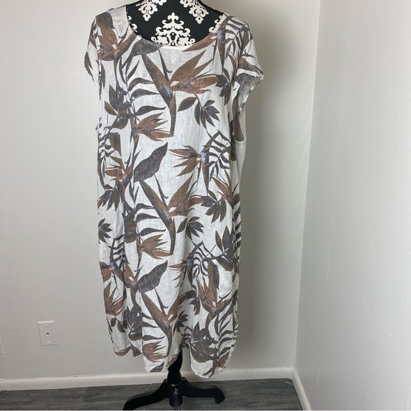 Lungo L’arno Linen Made In Italy Botanical Tropical Print Dress - Picture 1 of 12
